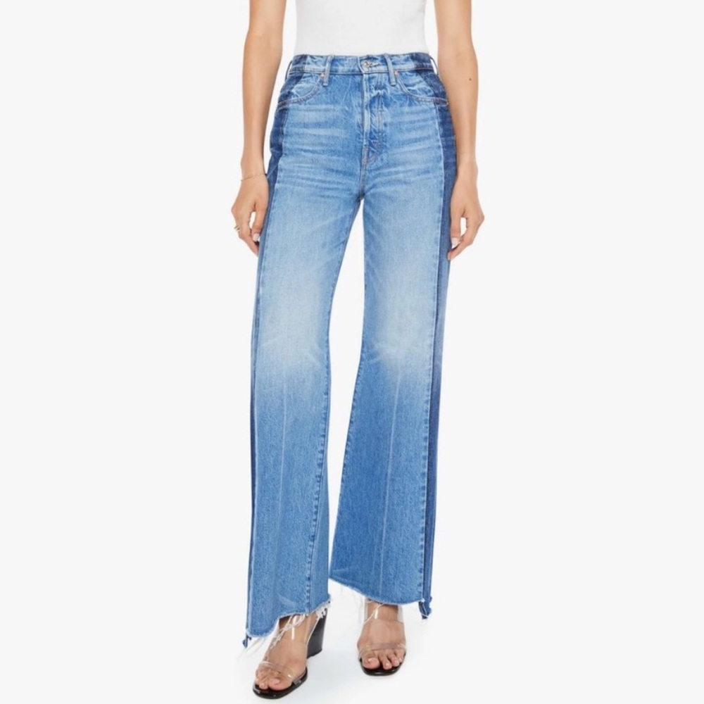 MOTHER Two-Tone Blue Wide Leg Jeans - Picture 5 of 10